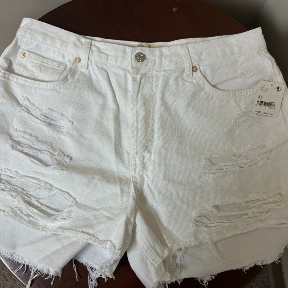 NWT - Free People Optic Mid-Rise White Button Fly Shorts